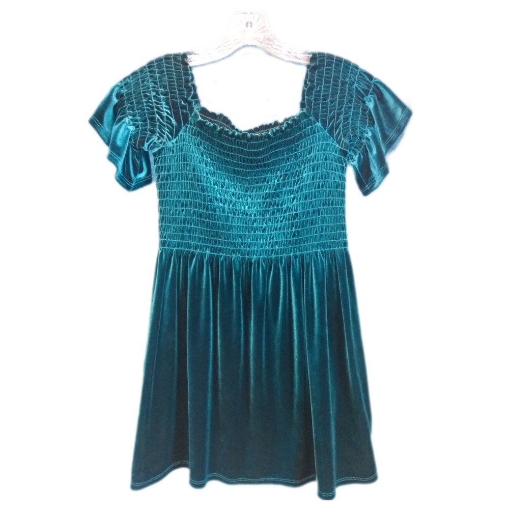Urban Outfitters Teal Velvet Babydoll Retro 90s Dress